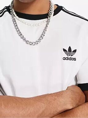 adidas - 3 Stripe Trefoil Ringer Tee - White / Black - Men’s Large